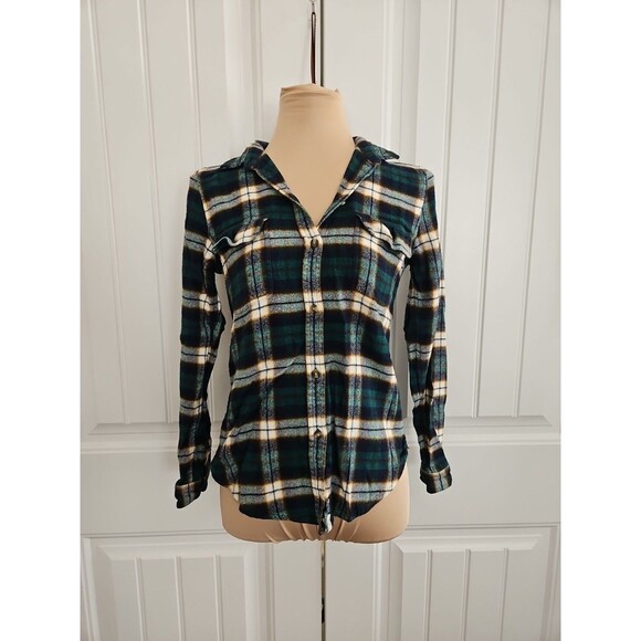 American Eagle Outfitters Women's Top M Slim fit Plaid Ahh Mazingly Soft Green - Picture 1 of 8